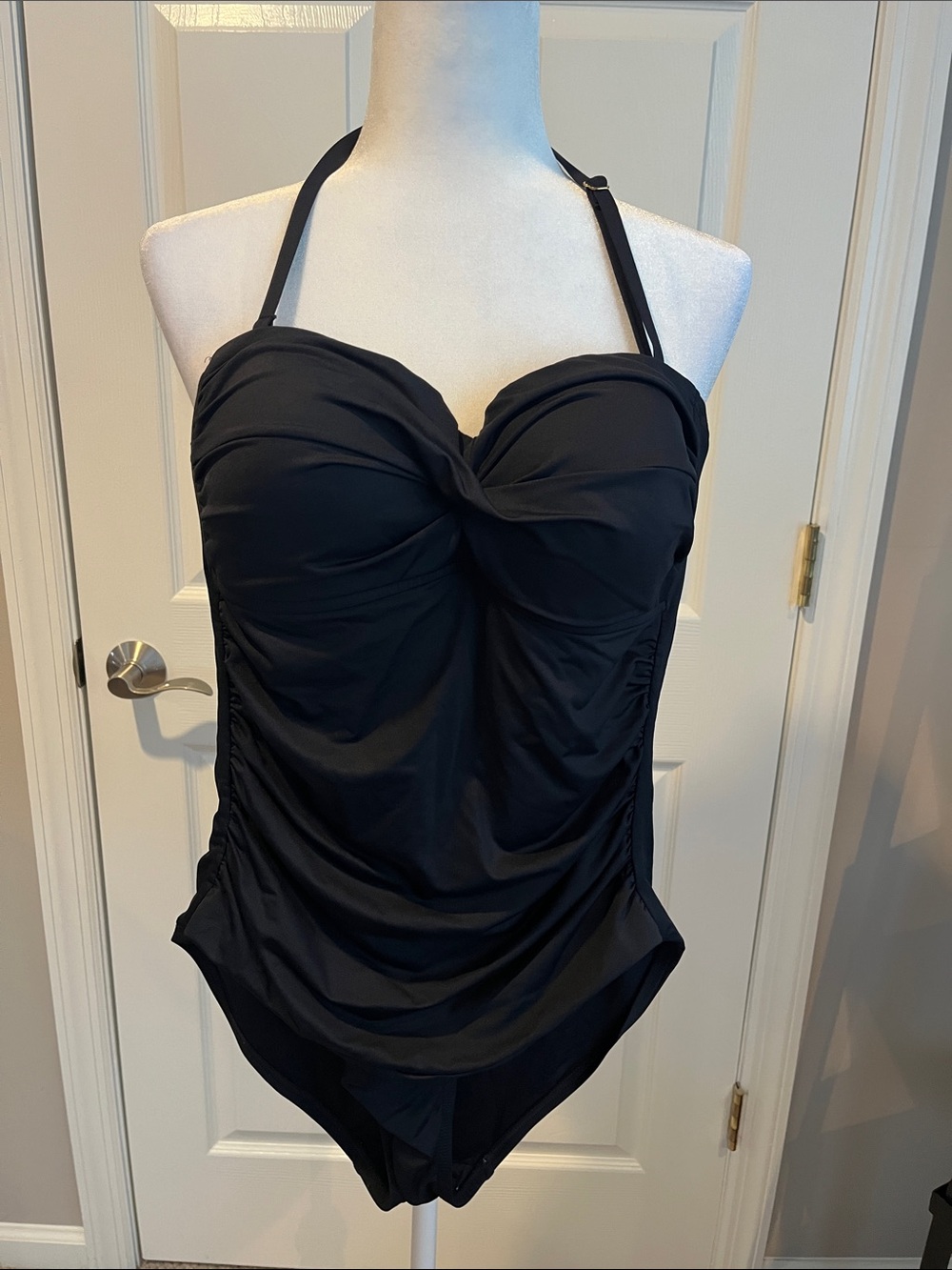 Anne Cole Black Twist-Front Ruched One-Piece Swimsuit
